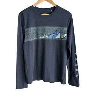 PrAna Long Sleeve Graphic Tee Mens S Navy Blue Mountain Outdoor Organic Cotton